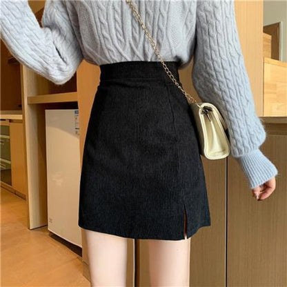 Grace – Retro Corduroy A-Line Mini Skirt with High Waist