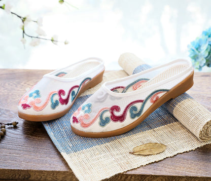 Michelle – Embroidered Cotton Mules in Retro Style