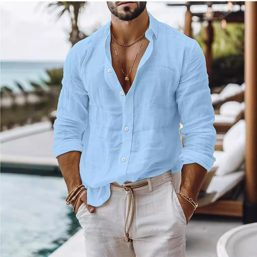 Henry – Cotton-Linen Shirt with Solid Color and Long Sleeves