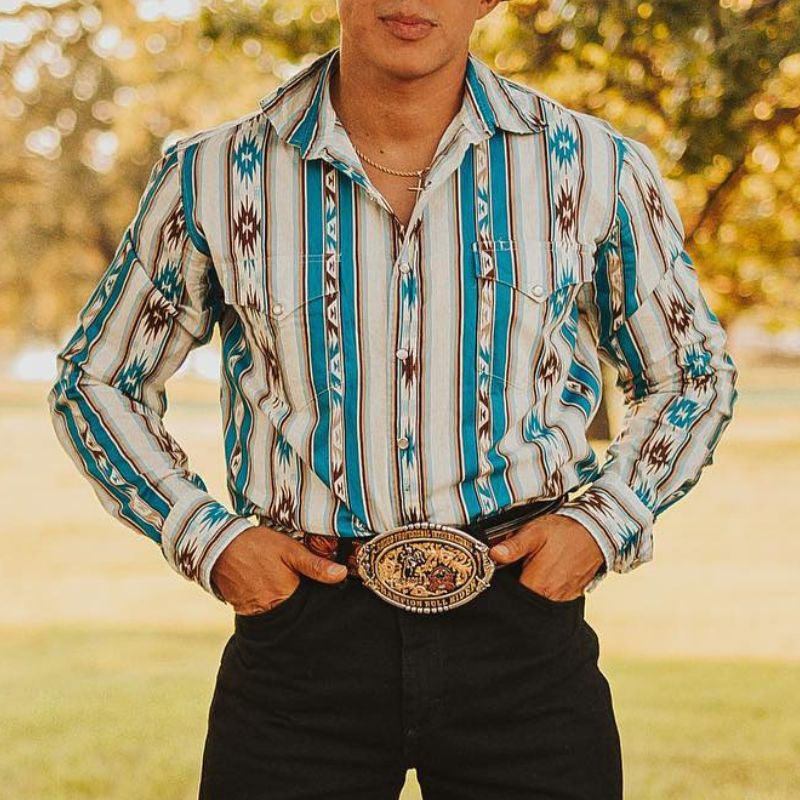 Ricky – Casual Men's Shirt with Retro Print and Long Sleeves