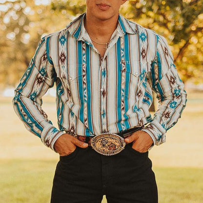 Ricky – Casual Men's Shirt with Retro Print and Long Sleeves