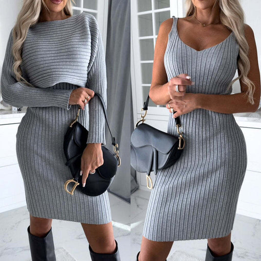 Wendy – Fashionable Two-Piece Women's Outfit with Long-Sleeve Top and Slim Strap Skirt