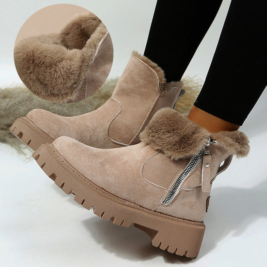 Leah – Thick Plush Snow Boots in Premium Vegan Suede with Non-Slip Sole