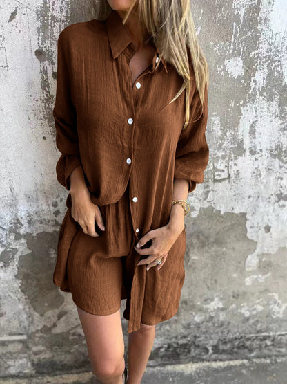Grace – Casual Women's Suit with Long Sleeve Shirt and Elastic Shorts