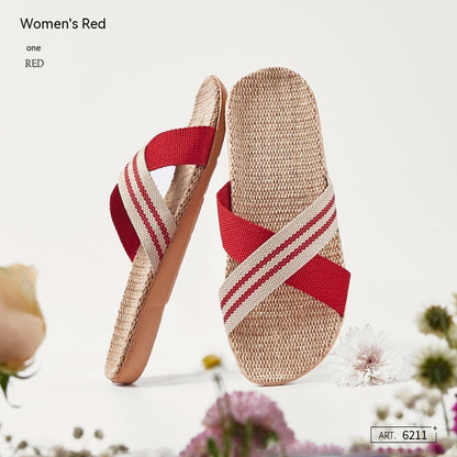 Leah – Cross-Strap Linen Slippers