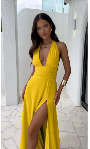 Tanya – Summer Backless Dress with Slit and Halterneck