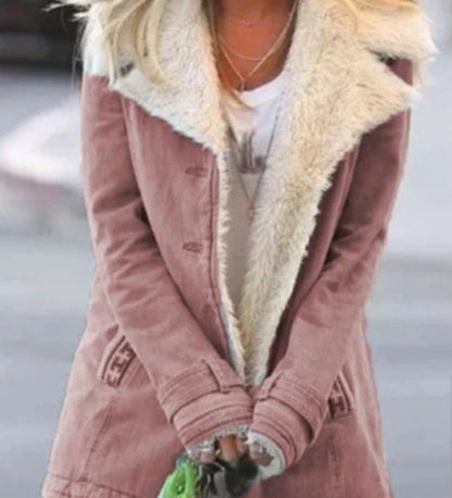 Anna – Warm Women's Coat with Plush Composite and Button Details