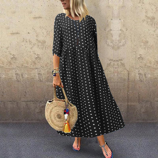 Clara – Elegant Polka Dot Mid Sleeve Women's Tunic Dress