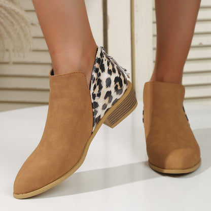 Ann – Fashionable Leopard Print Boots with Pointed Heel and Back Zipper