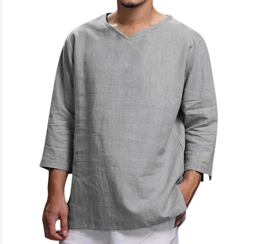 Tristan – Casual Men's Shirt in Cotton and Linen with V-Neck