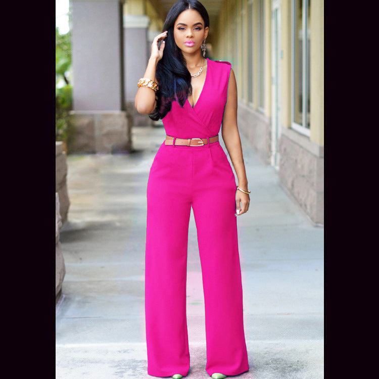 Louise – High-Waist V-Neck Wide-Leg Jumpsuit with Belt