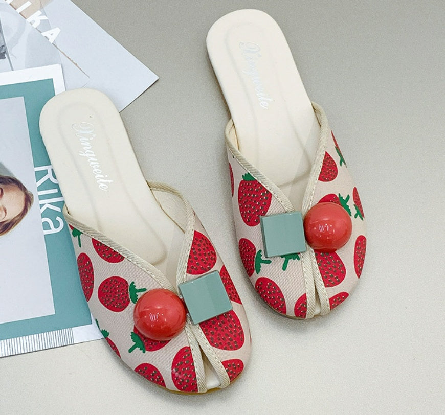 Margaret – Flat Women's Beach Slippers with Cherry Toe Cap