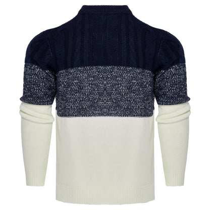 Callum – Casual Color Block Long Sleeve Sweater with Cable Knit