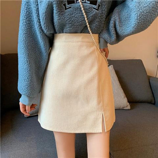 Grace – Retro Corduroy A-Line Mini Skirt with High Waist