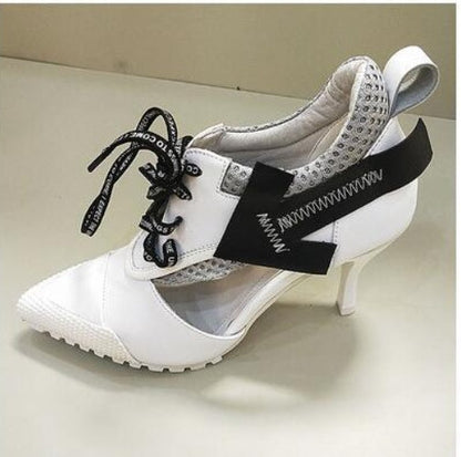 Charlotte – White Lace-Up Shoes with Sporty High Heels