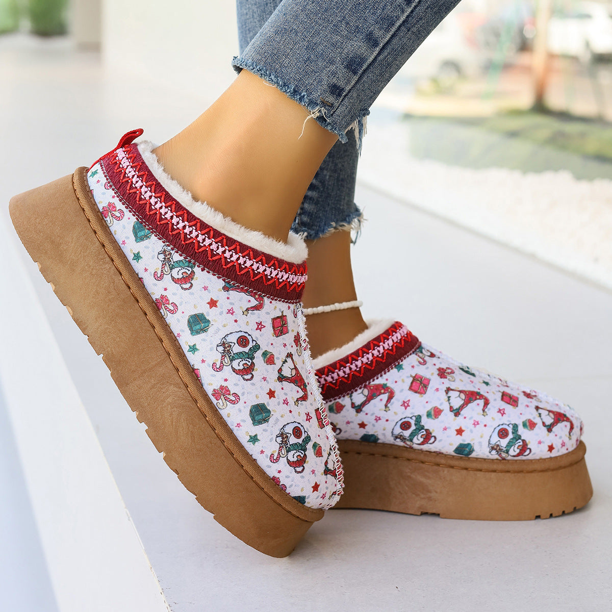 Tanya – Cartoon Christmas Print Ankle Boots with Plush Lining