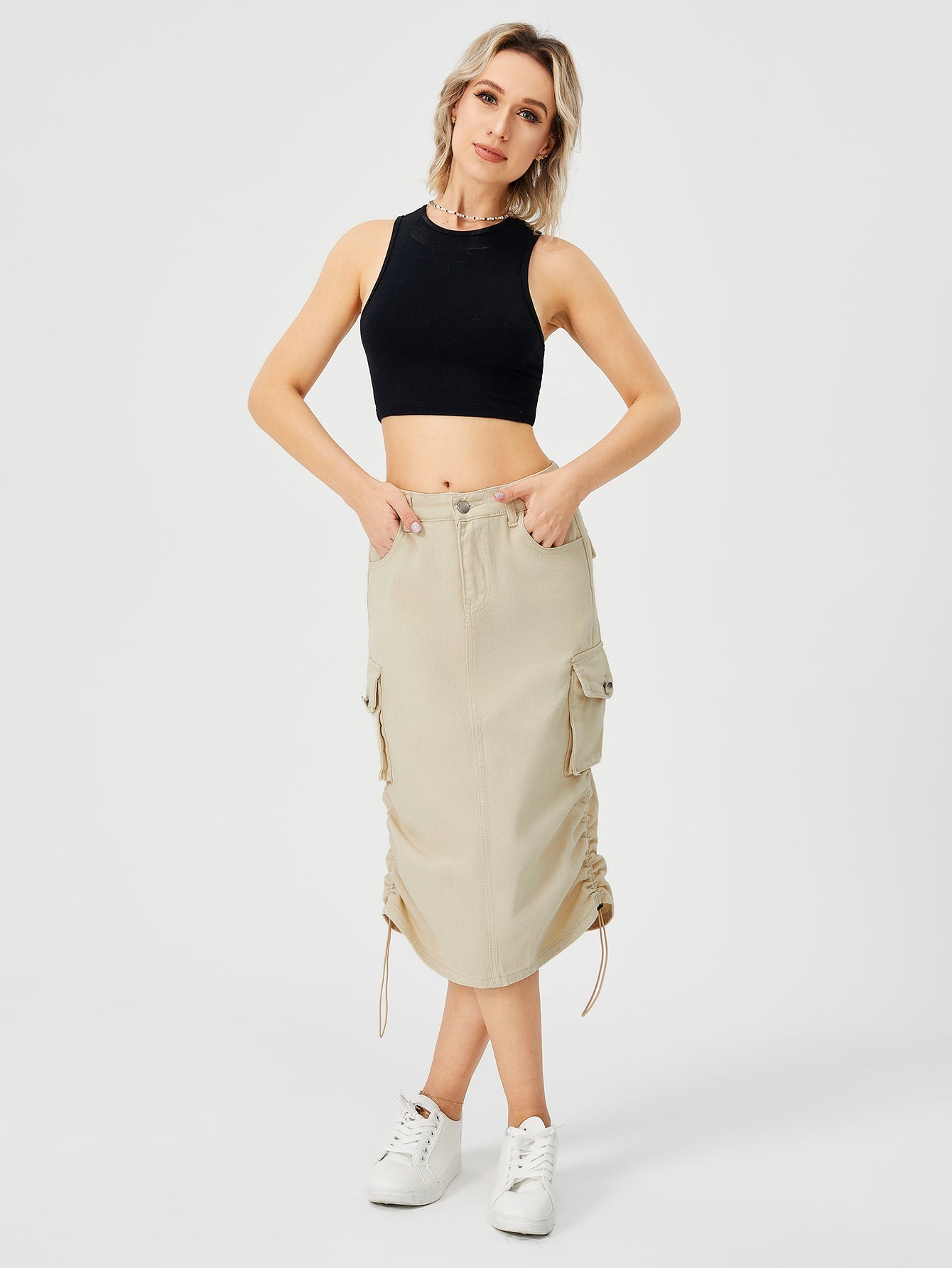 Donna – Long Women's Cargo Skirt with High Waist and Front Slit