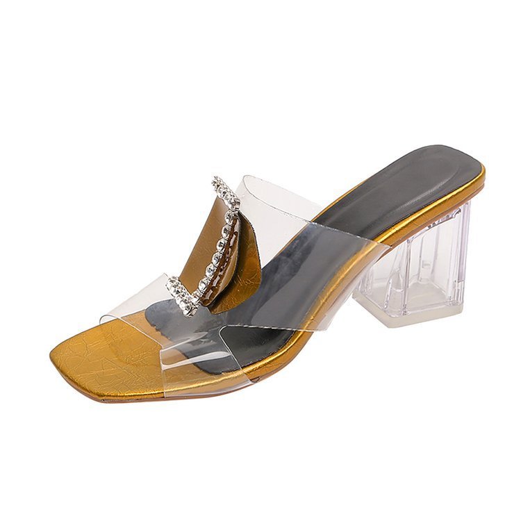 Helen – Transparent Women's Sandals with Thick Heel and Rhinestones