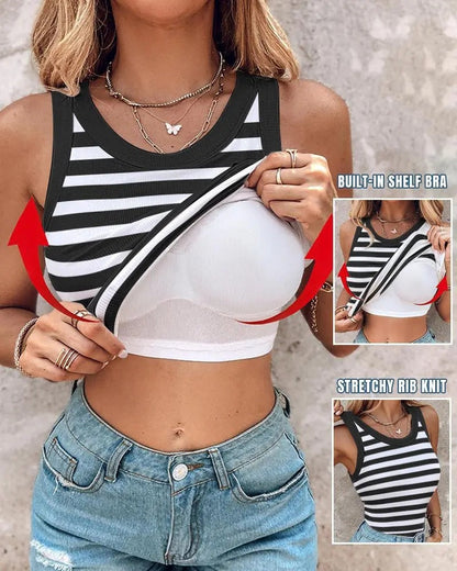Sarah – Slim Striped Tank Top with Bralette