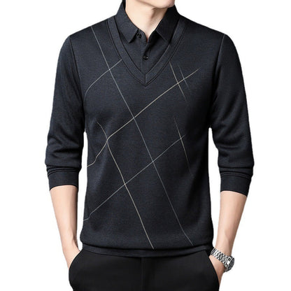 Lionel – Long Sleeve T-Shirt in Faux Two-Piece for Men