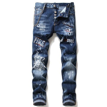 Eddie – Slim Fit Men's Jeans with Zippers and Distressed Details