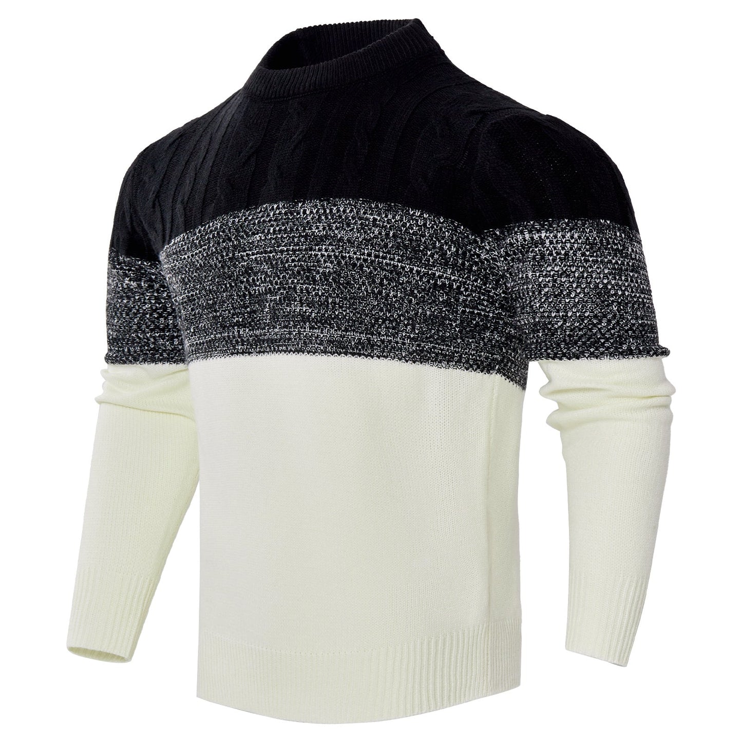 Callum – Casual Color Block Long Sleeve Sweater with Cable Knit