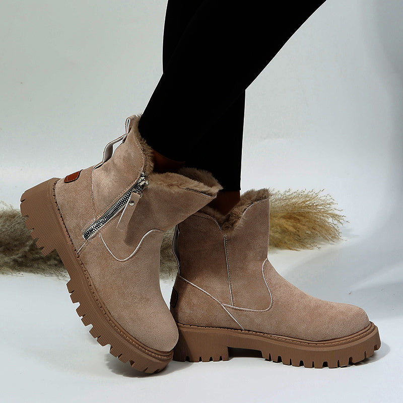 Leah – Thick Plush Snow Boots in Premium Vegan Suede with Non-Slip Sole