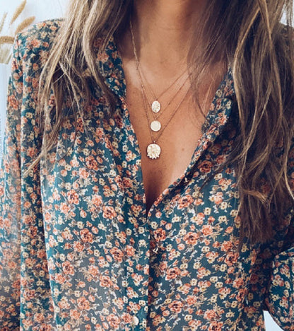 Rachael – Long-Sleeve Chiffon Blouse with Floral Pattern