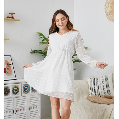 Michelle – Flowing Chiffon Long Sleeve V-Neck Sweet Tunic Dress