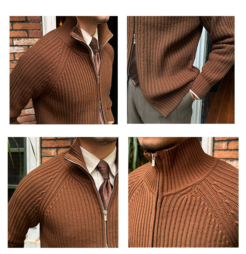Clive – Retro Slim Fit Cardigan with Stand Collar