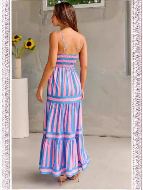 Vanessa – Striped Maxi Dress with Straps and Pockets for Beach Holidays