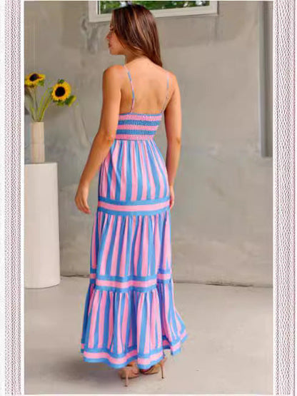 Vanessa – Striped Maxi Dress with Straps and Pockets for Beach Holidays