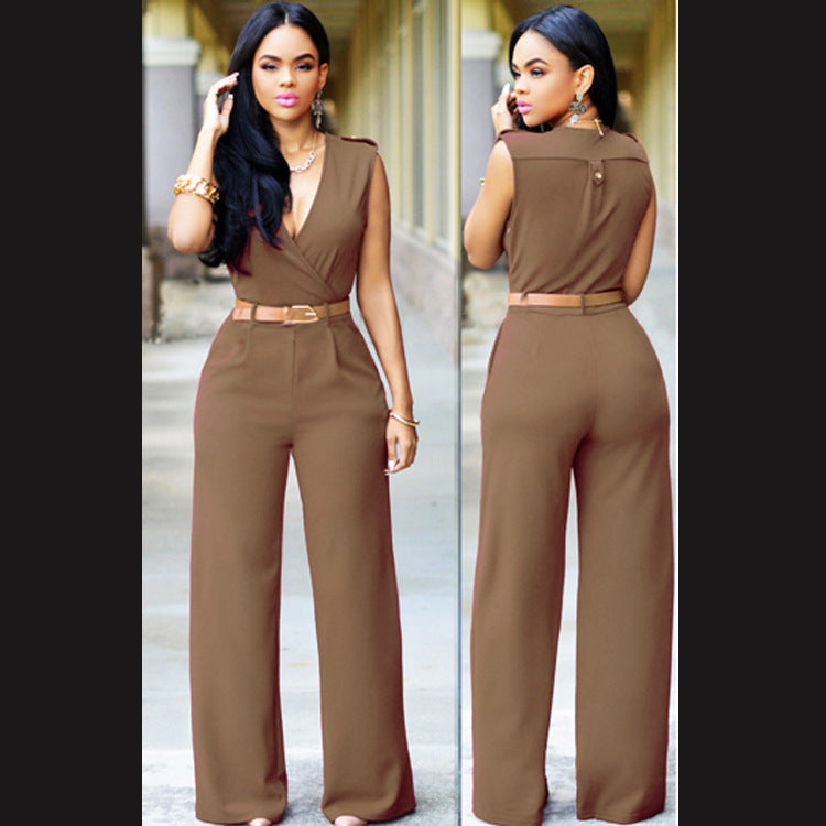 Louise – High-Waist V-Neck Wide-Leg Jumpsuit with Belt