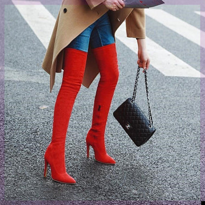 Margaret – Red Over-the-Knee Stretch Boots for Women