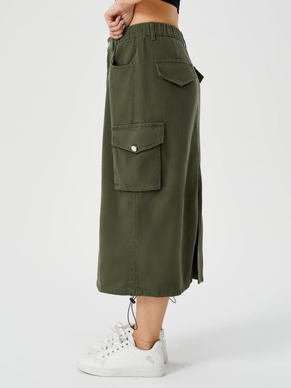 Donna – Long Women's Cargo Skirt with High Waist and Front Slit