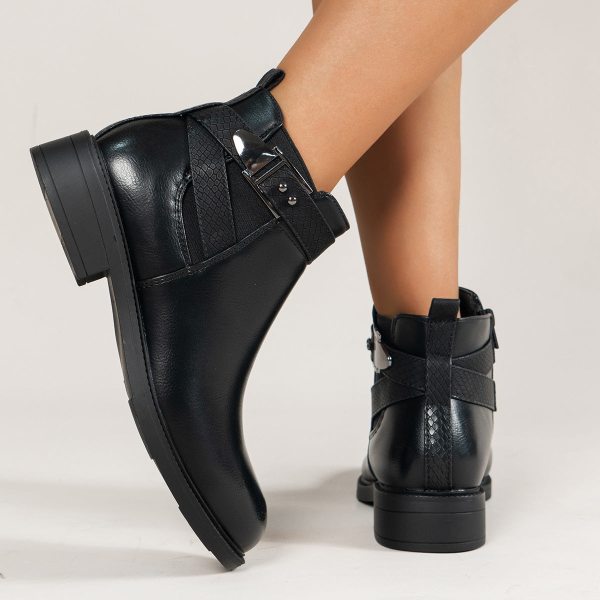 Vanessa – Black Women's Chelsea Boots with Side Zipper and Buckle