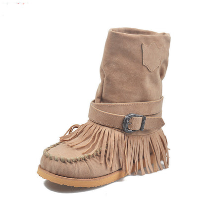 Kim – Stylish Women's Boots with Fringe and Buckle