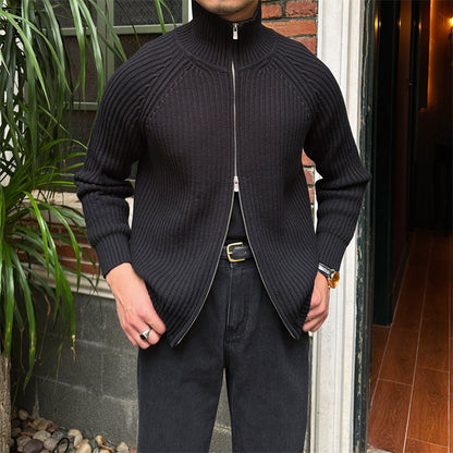 Clive – Retro Slim Fit Cardigan with Stand Collar