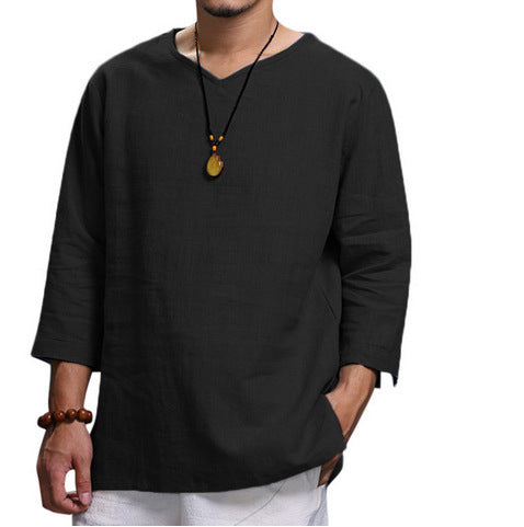 Tristan – Casual Men's Shirt in Cotton and Linen with V-Neck
